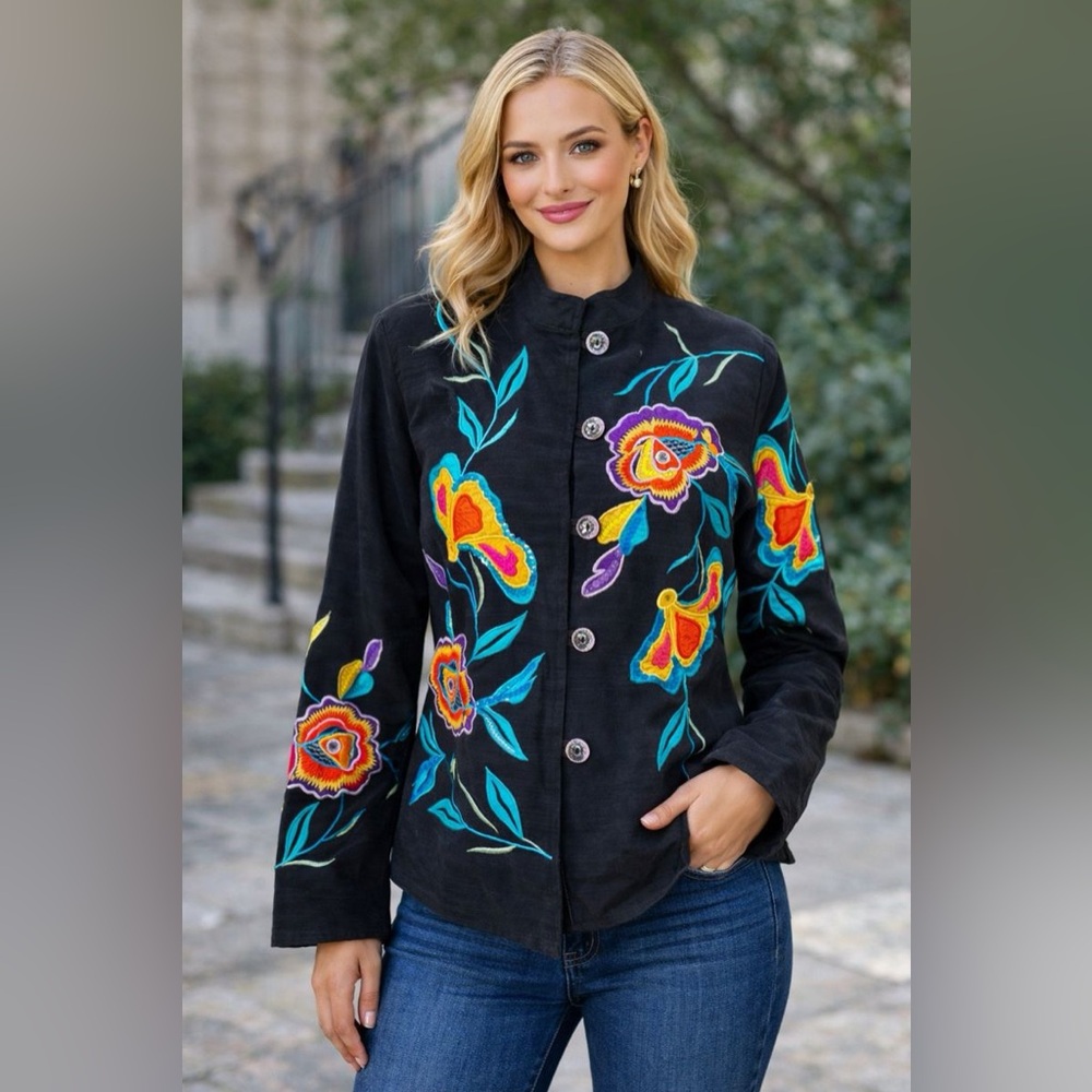 Embroidered Floral‎ Jacket with Sequin Details – Drapers & Damon’s